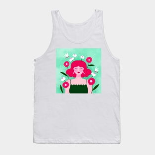 Happy girl with flowers and dragonflies, version 3 Tank Top